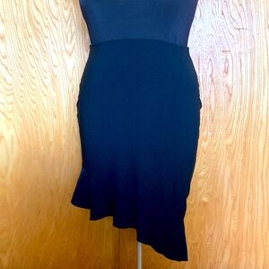 Stretchy vintage asymmetrical black flounce hem skirt 90s retro plus size